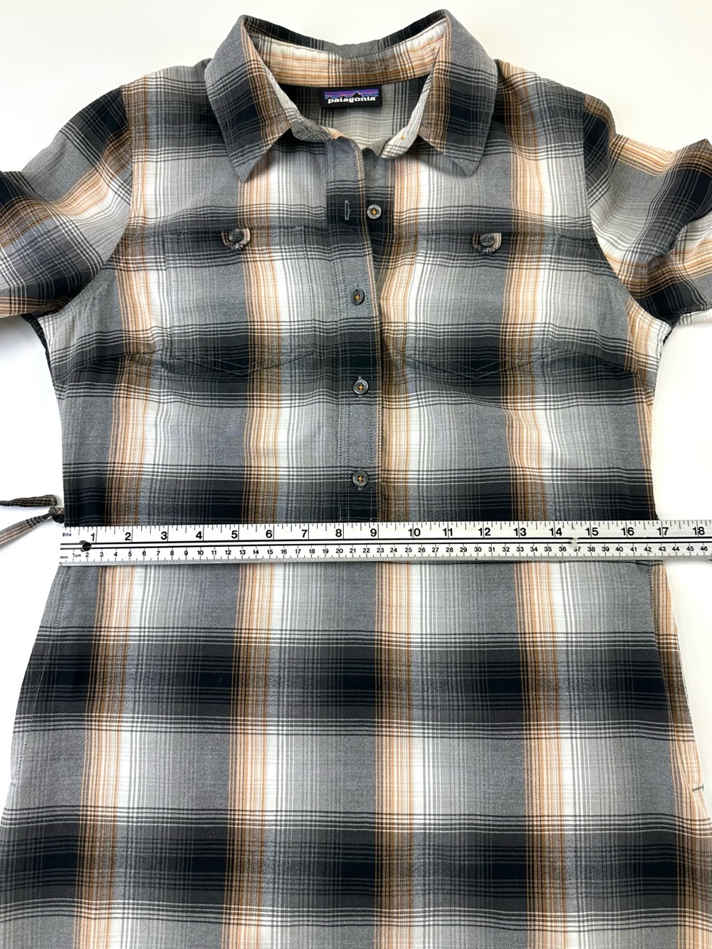 Patagonia Featherstone Triple rainbow Forge Grey Medium Belted Shirt dress - Picture 6 of 13